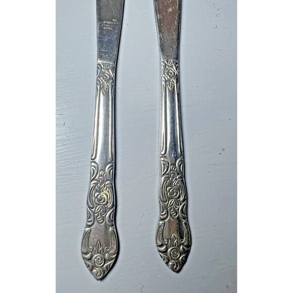 Lustreware Stainless Steel Flatware Vintage Rose Pattern Lg Fork 2 Butter Cutter - Picture 7 of 15